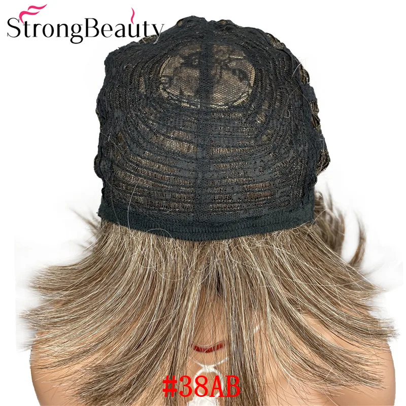 strongbeauty cabelo de comprimento médio em linha reta perucas femininas com puro bang sintético natural sem tampa