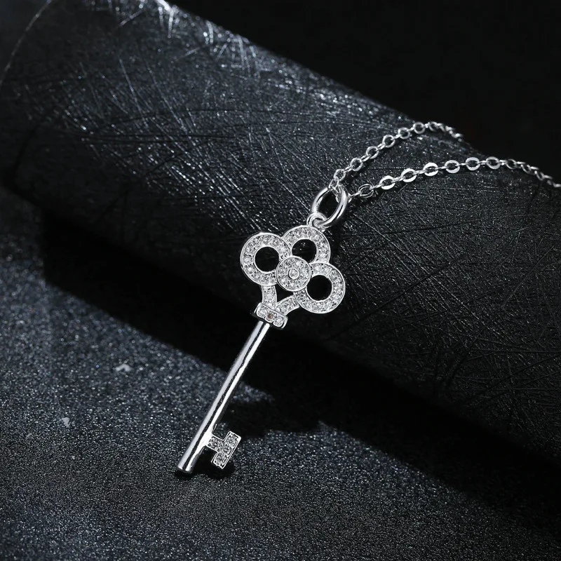 

S925 Fine Silver Crown Key Necklace Cool Elegant Online Celebrity Pendant Equinox Flower Accessories Korean-style Trend Choker