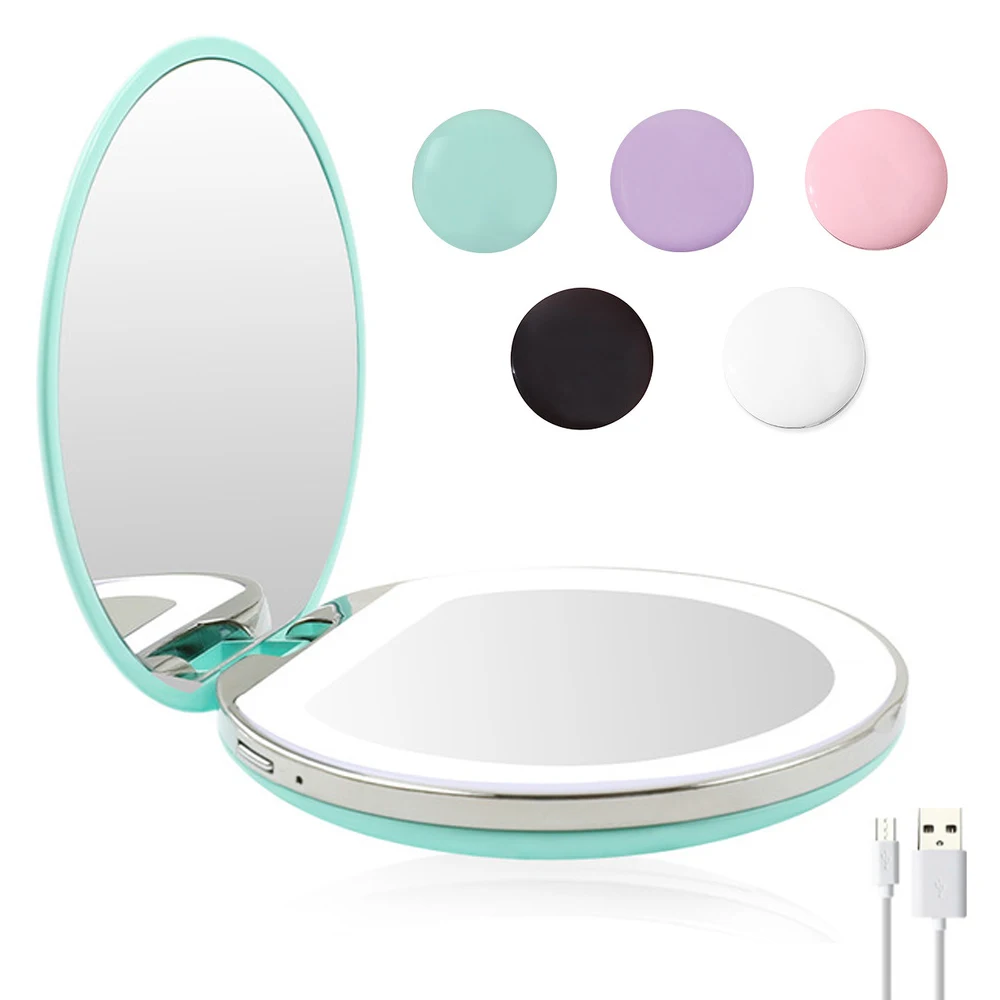5 Color 3X Magnifying Vanity Mirror with Lights Mini Round Portable LED Makeup Mirror USB Chargeable Make Up Mirrors