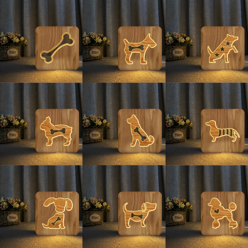 

All Dogs Bulldog Puppy 3D LED Wooden Night Light Table Lamp USB Power Desk Lights For Baby Kids Christmas New Year Gift