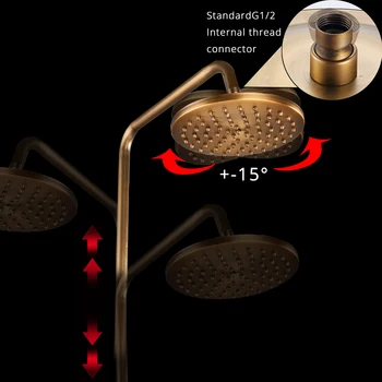 Rozin Brass Antique Bathroom Shower Faucet Set Wall Mount Dual Handle with Handshower + Shelf Brass Bathroom Shower Mixer Tap 2