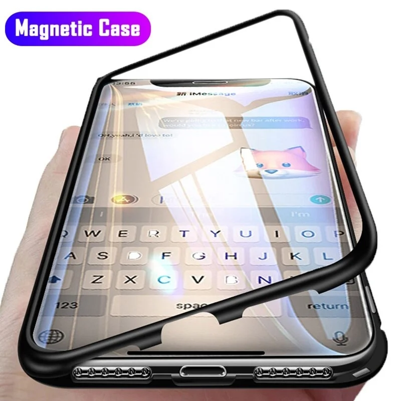 Magnetic Adsorption Metal Case For iPhone SE 2020 11 Pro Max Tempered Glass Back XS XR X 8 7 6S 6 Plus Cover | Мобильные телефоны и