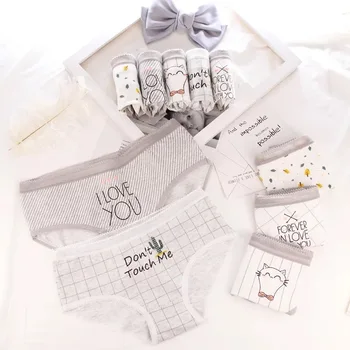 

Panties for Women Cotton Lattice Letters Print Underwear Ladies Sexy Lingerie Girl Briefs Female Underpants Cartoon Panty
