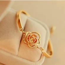 Модный браслет в форме сердца с золотой розой, высокое качество, Открытый браслет, милый браслет с желтым цветком, ювелирное изделие для женщин, подарок на день рождения