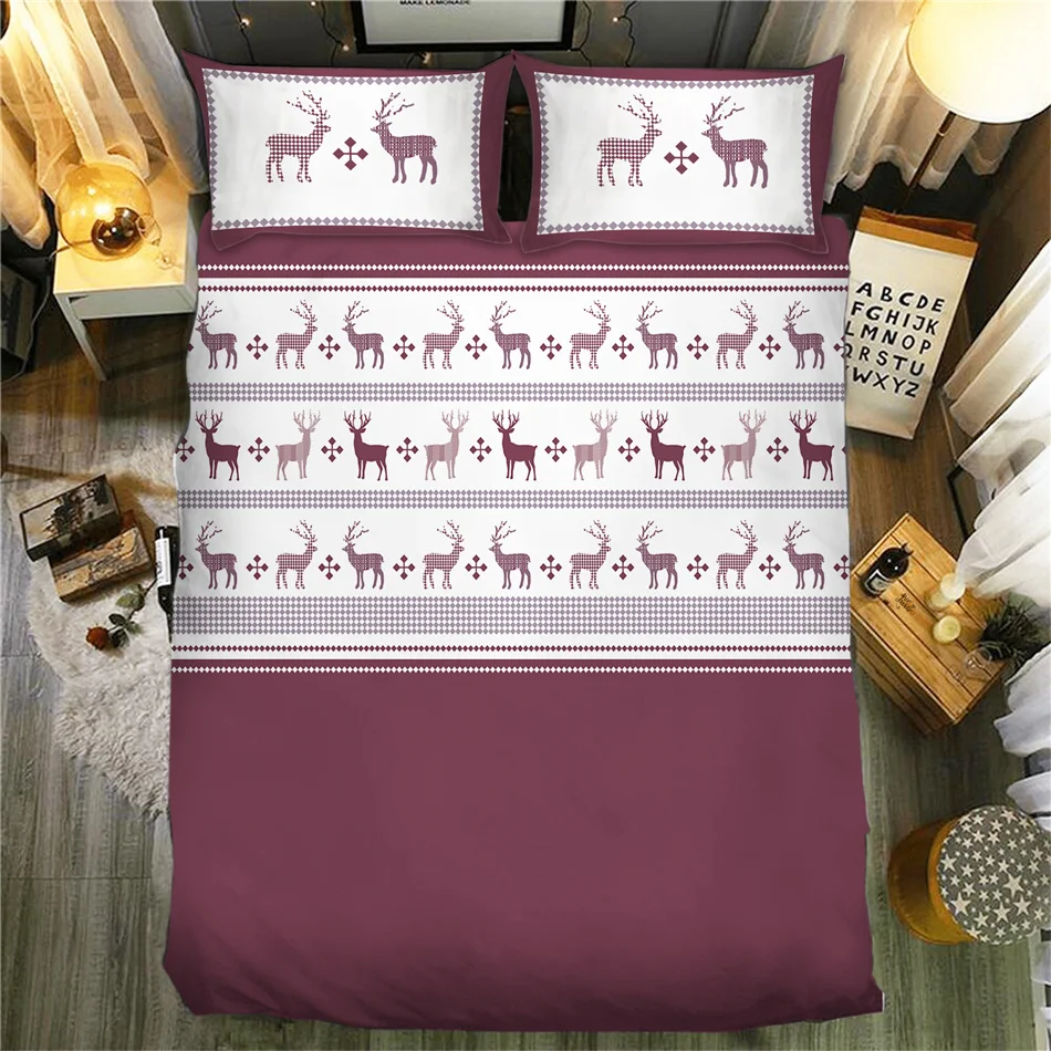 3D Christmas Duvet Cover Set Double Queen King Reversible Red White Elk Reindeer Bedding Set Child Kids Christmas New Year Gift