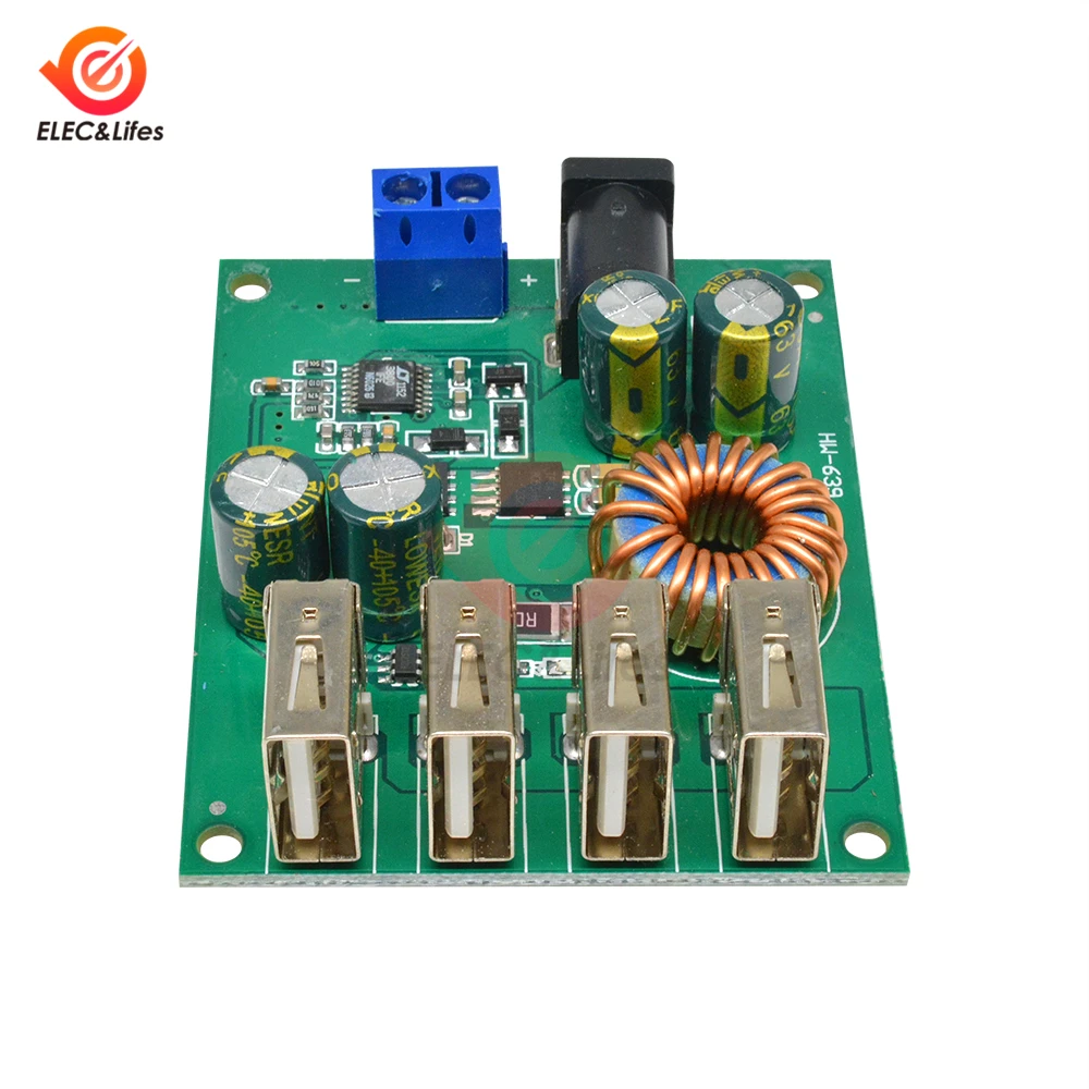 4-Порты и разъёмы USB 5V 5A высокое зарядка Автомобильная Питание понижающий модуль DC-DC понижающий преобразователь доска
