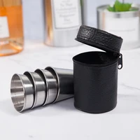 4Pcs/set Polished 30ML Mini Stainless Steel Shot Cup Wine Drinking Glasses Leather Cover Bag Coffee Mug Home Kitchen Bar Tools 1