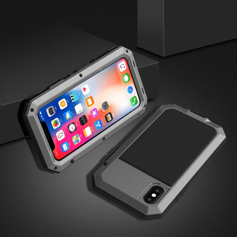 Сверхпрочная защита Doom Броня металлический чехол для телефона для iPhone XS Max XR X 6 6S 7 8 Plus X SE 5S 5 ударопрочный чехол закаленное стекло - Цвет: Silver