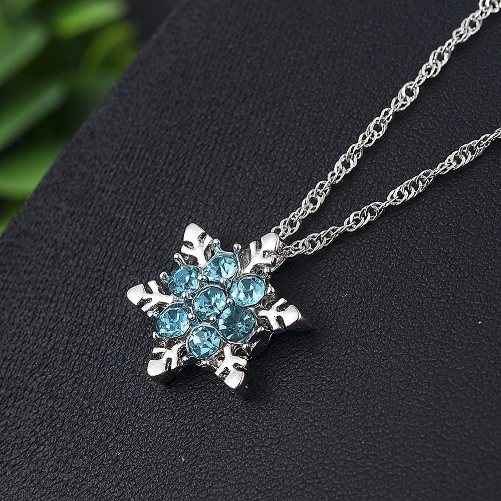 Pendants Jewelry Flower Necklaces Zircon Gift Snowflake Blue Crystal Girls Wholesale