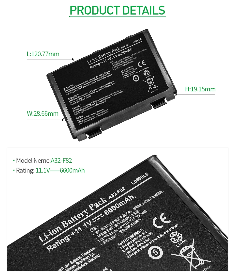 11,1 v Аккумулятор для ноутбука ASUS K40 K40IN K50 K50IN K50IE K50IJ K60 K61 A32-F82 A32-F52 A32 F82 X8B k50in Pro8DIJ K70AS-X2A k61ic