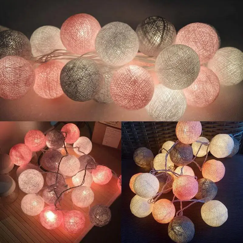 Светодиодные фары гирлянды с шариками гирлянда из светящихся хлопковых шариков гирлянды светодиодные фонари романтическая спальня комната Рождественское украшение гирлянды из бисера
