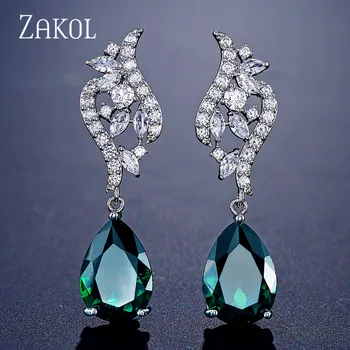 

ZAKOL Fashion Design AAA+ Warter Drop Zironia Crystal Dangle Earrings for Women Romantic Clear Leaf Wedding Jewelry FSEP2260