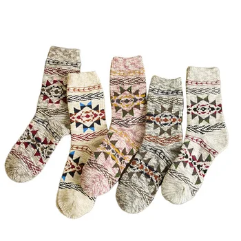 

Woman Harajuku Socks Winter Thickening Ladies Double Retro Thick Ethnic Cross Stripes Terry Socks