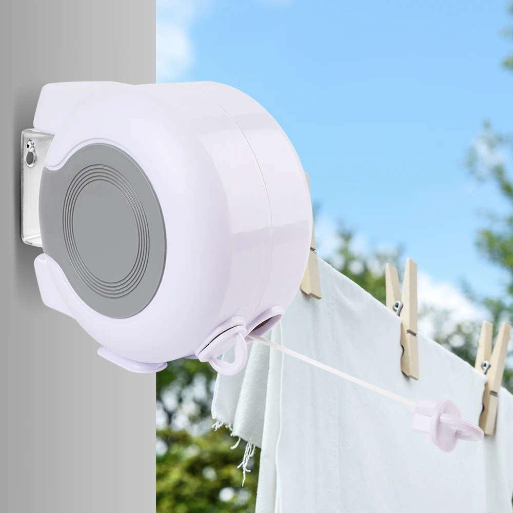 26M Wall Mounted Reel Clothes Airer Retractable Double Washing Line