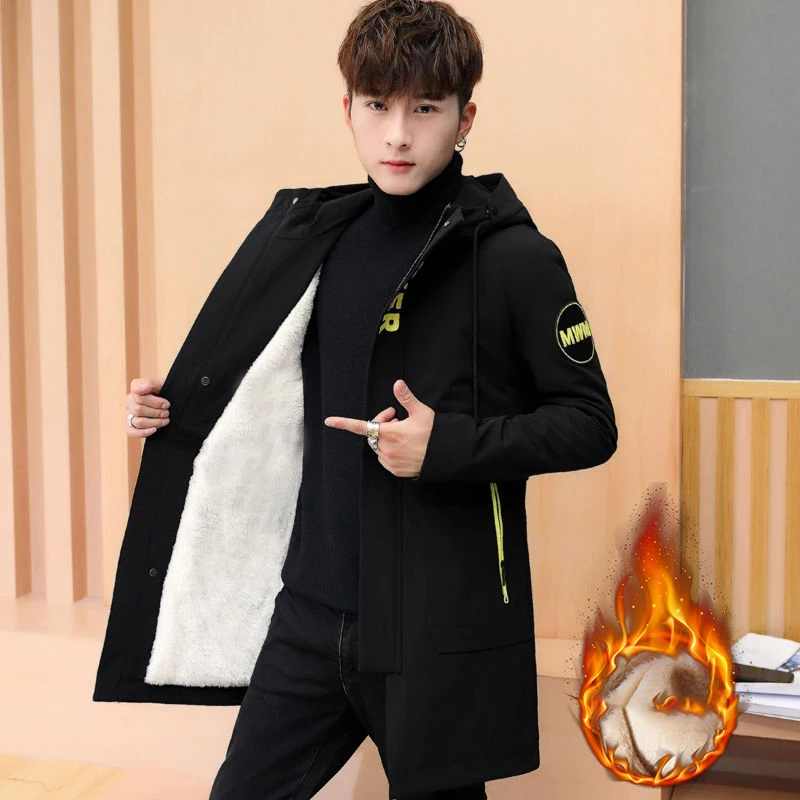 Зимняя куртка мужская теплая куртка с капюшоном с принтом модная повседневная брендовая Подростковая Парка мужская куртка и пальто Студенческая верхняя одежда плюс размер