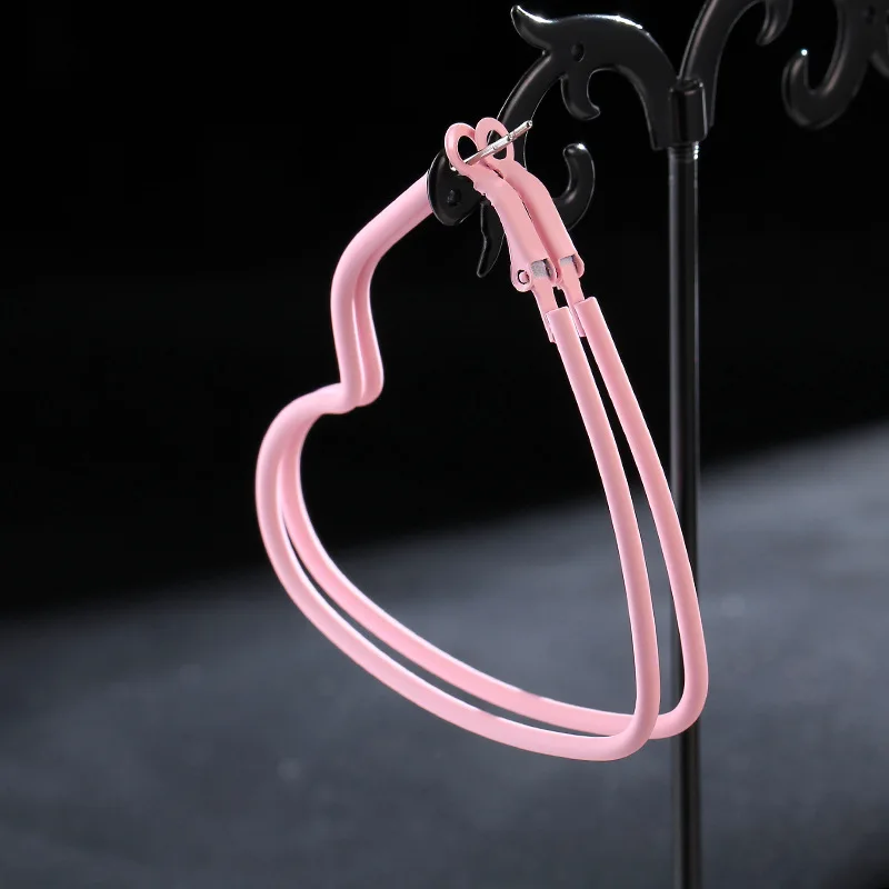 Fashion 5cm Colorful Love Heart Ear Circle Hoop Earring For Women Big Loop Female Trendy Metal Jewelry | Украшения и аксессуары