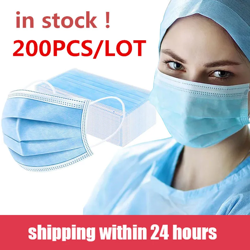 

200pcs N95 FPP2 Face Mouth Masks 3-layer Non Woven Disposable Anti-Dust Pollution Meltblown Proof Flu Masks Earloops FPP3 Masks