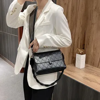 

YOUSE Women's leather bag 2020 Fashion Romantic Lingge Simple wild handbag High-grade feminine shoulder Diagonal bag