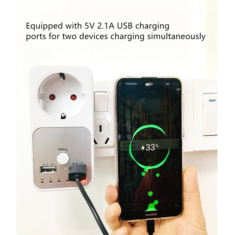 Dual USB Port Electrical Outlet Plug Timer Socket Smart Switch 10H Time Setting Digital Timer Switch EU Plug