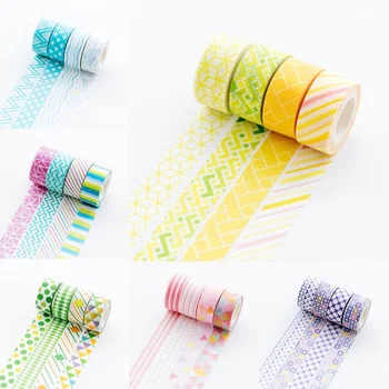 

4 Pcs Geometry Mini Washi Tape Cute Stripe Decorative Adhesive Masking Tapes For Decorations Scrapbooking Diary DIY Albums Tapes