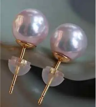

Fashion jewelry Free Shipping round top quality AAA 8-9mm natural Akoya white pearl earrings 18
