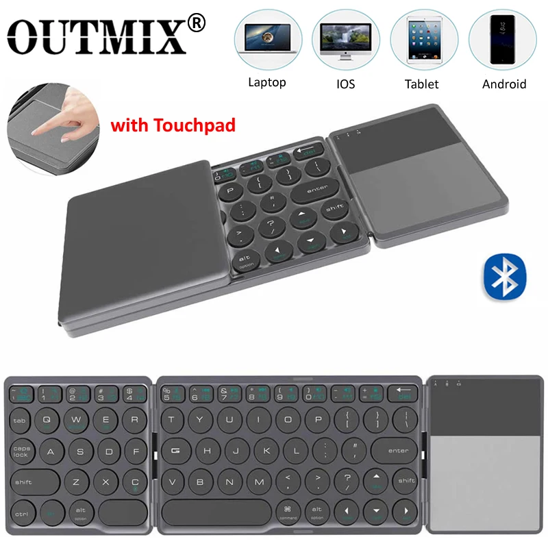Teclado sem Fio Dobrável com Touchpad para Windows Outmix Atualização Mini Dobrável Bluetooth Android Ios Tablet Ipad Telefones