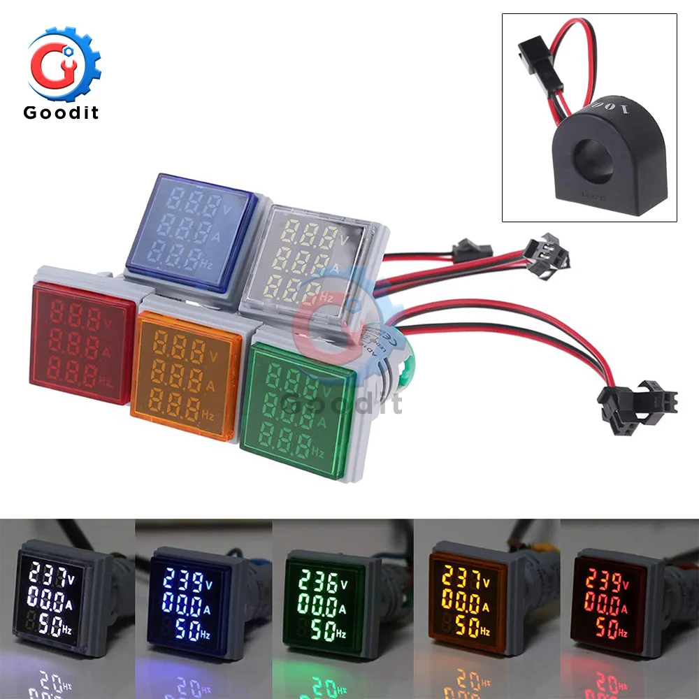 Mentin 3 in 1 22 mm AC Voltmetro Amperometro HZ Corrente Frequencemetro Indicatore Tensione Digitale Amp Hz Led Lampada Quadrata Segnale Luce con CT (Rosso