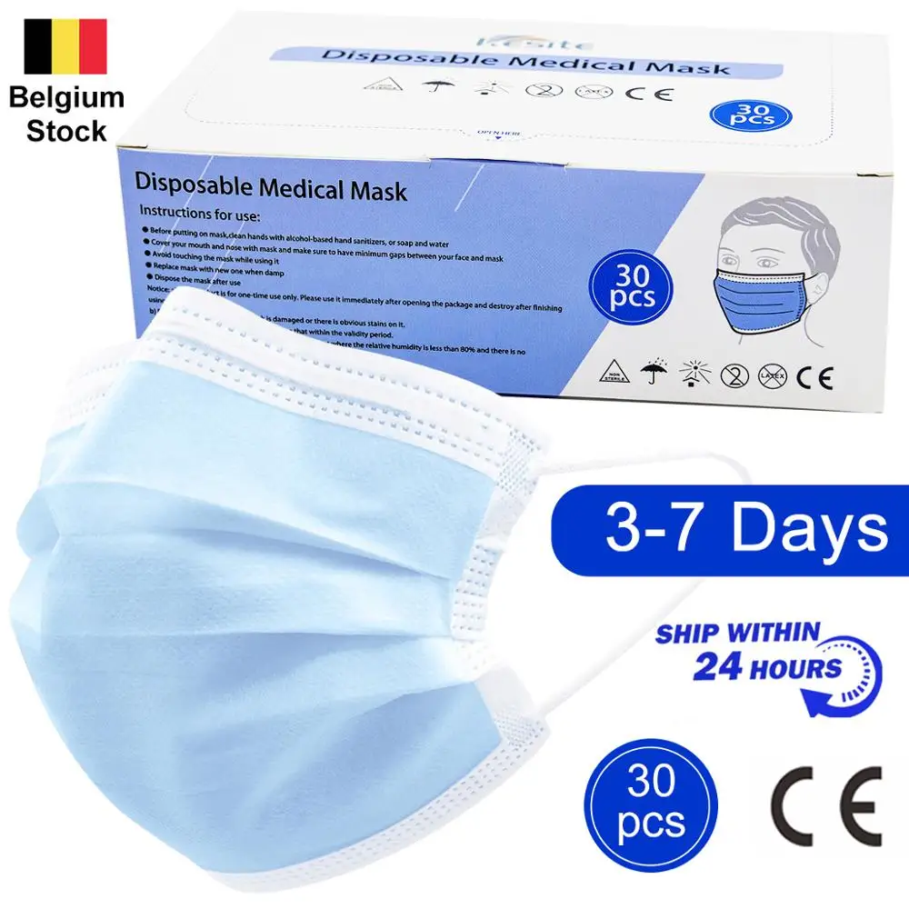 

30 Pcs Medical Mask 3-Layer Filter Disposable Surgical Mask Non-woven Protective Face Mask Anti Virus Dust Mouth Mask