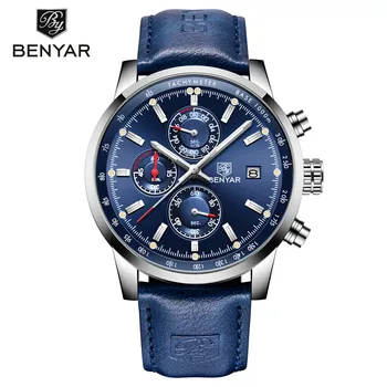 BENYAR Men's Watches Luxury Top Brand Quartz Chronograph Watch Fashion Sports Automatic Date Leather Men Clock Relogio Masculino 1