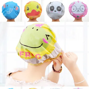 

Cute cartoon shower cap women children hat for baths and saunas lace with elastic band spa cap Protective bath cap Bathroom