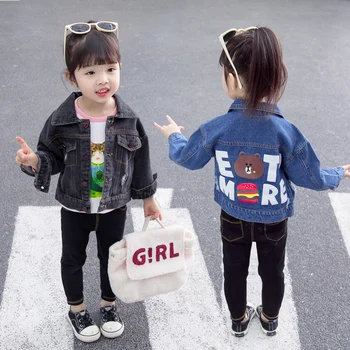 

INS HOT baby girls denim jacket 1-5 years old kids denim coat spring and autumn Printed alphabet cartoon bear girl coats kids