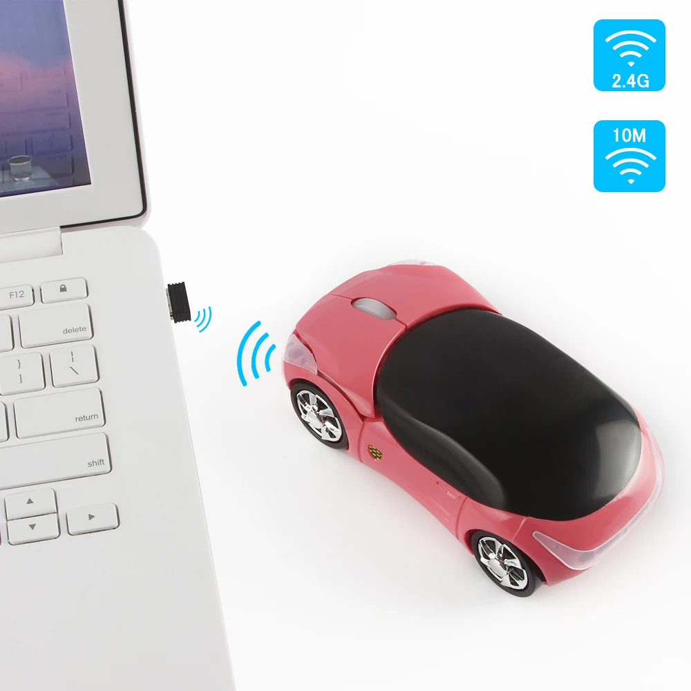 2.4G 무선 미니 마우스 3D 자동차 모양 디자인 귀여운 마우스 1600 DPI USB 광학 컴퓨터 핑크 마우스 어린이용 소녀용 노트북 PC용