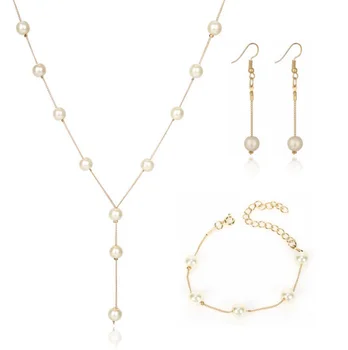 

CAI005 Sea Pearl Round Beads Necklace Pendant Earrings Jewlery Sets for Women Gift Fahion