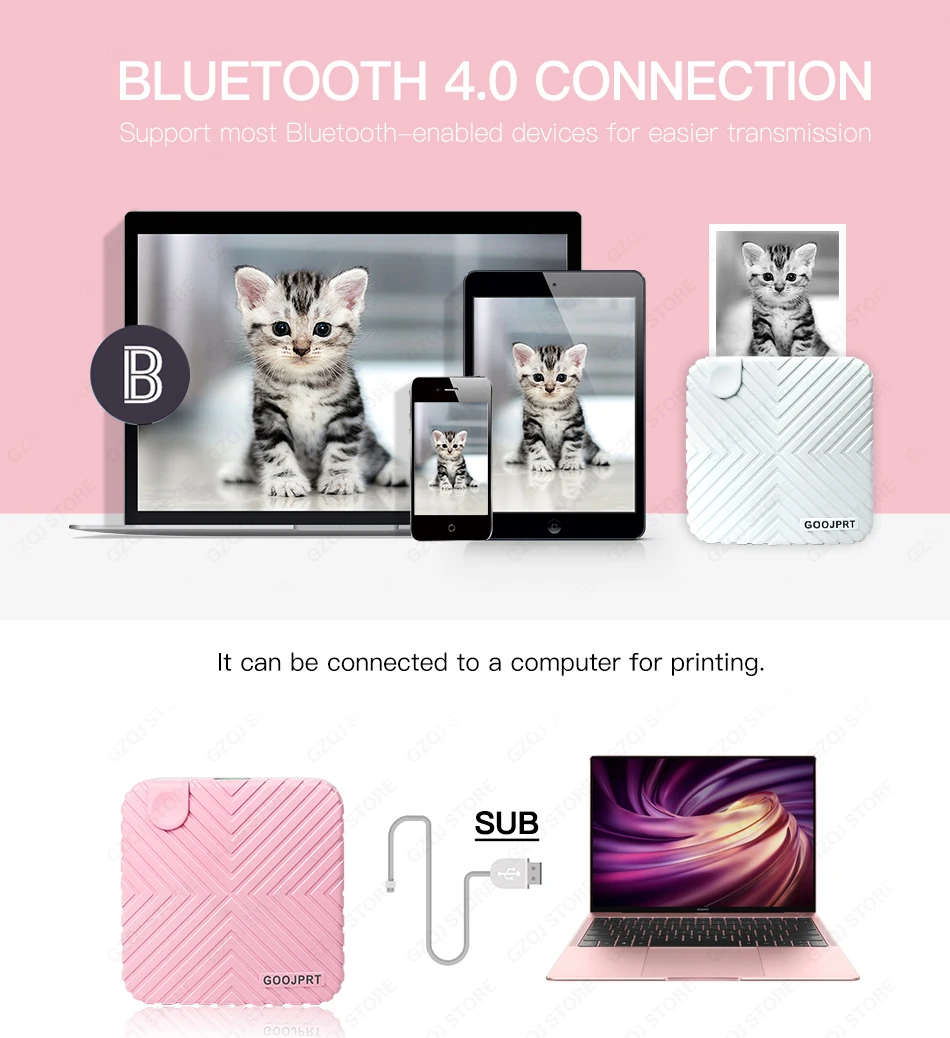 Белый/синий/розовый цвет Bluetooth термальный фотопринтер/стикер Принтер