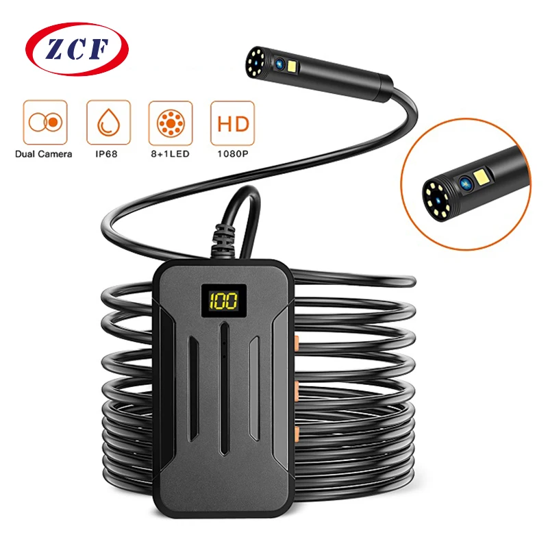F300 Dual Lens Camera WIFI Endoscope HD1080P 8MM/5.5MM Rigid Cable 9 LEDs IP68 Waterproof Borescope for Car 2600 mAh | Безопасность и