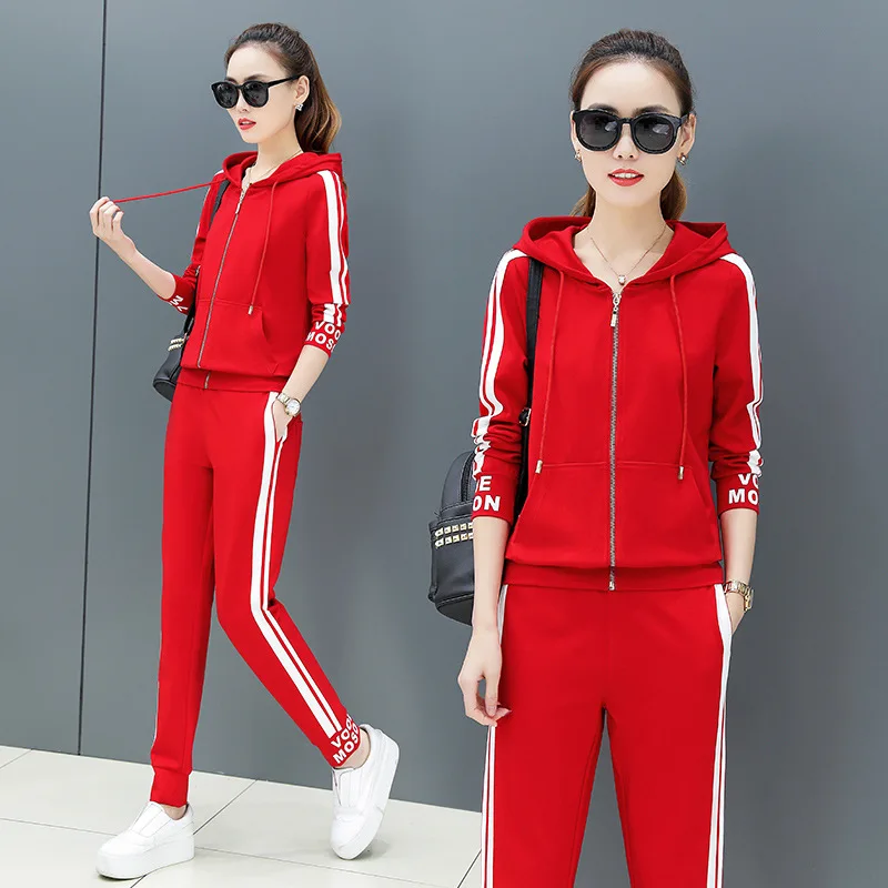 

2018 Spring And Autumn New Style Sports WOMEN'S Suit-Style Loose And Plus-sized Cardigan Hoodie Jogging Suits Casual Two-Piece S