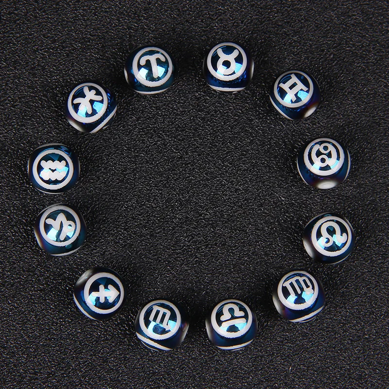 12ZodiacSignsBeadsCharmsBlue10mmConstellationRoundCrystal