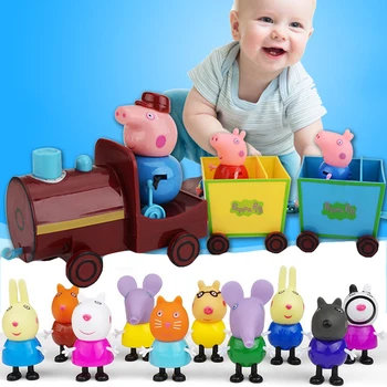 

Peppa Pig Toy Grandpa Train With 2 Soft-Headed Dolls George Family AND Classmates Real Scene Movable Doll Toy Birthday Gift Toy