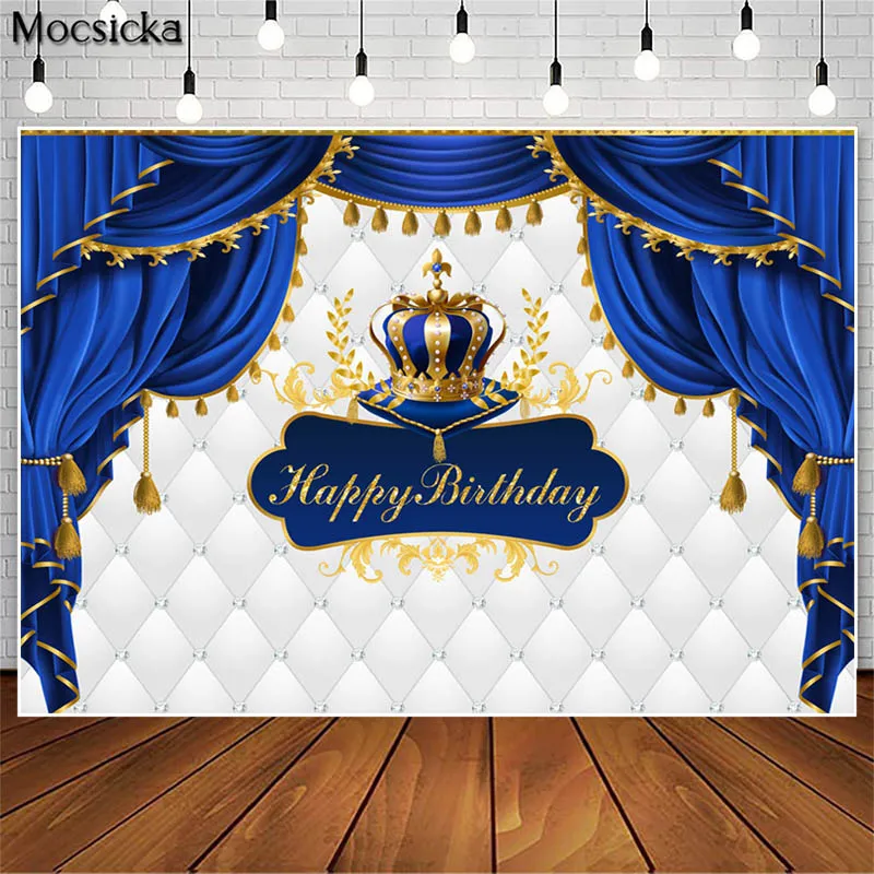 Royal Blue Prince Baby Shower Birthday Backdrop for Crown Curtains