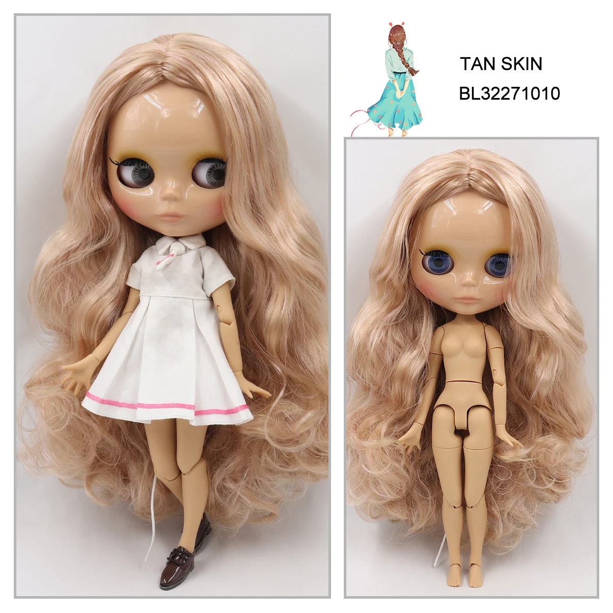 Neo Blythe Doll with Pink Hair, Tan Skin, Shiny Face & Factory Jointed Body 1