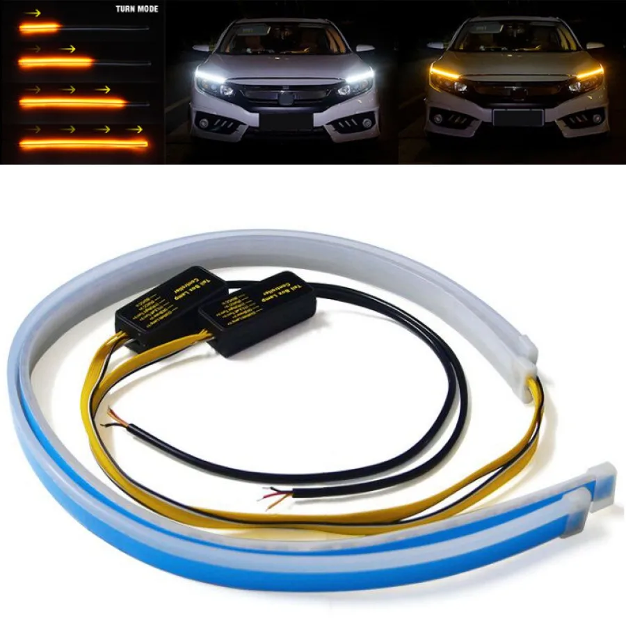 

Krator 2PCS 60CM Slim Amber White Sequential Flexible Car LED DRL Daytime Running Turn Signal Strip Waterproof for Headlight