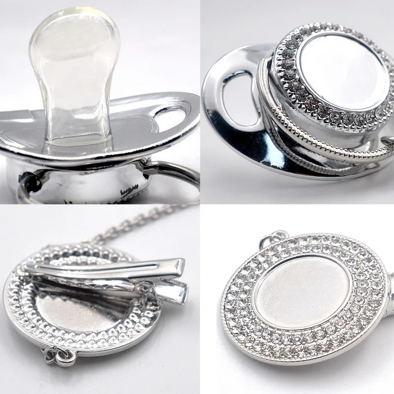 Pacifier Clip Silver Corwn Pacifier Beads Personalized Bling Pacifier Infant Nipple Holder chupetes de lujo 2