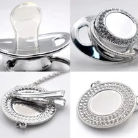 Pacifier Clip Silver Corwn Pacifier Beads Personalized Bling Pacifier Infant Nipple Holder chupetes de lujo 2