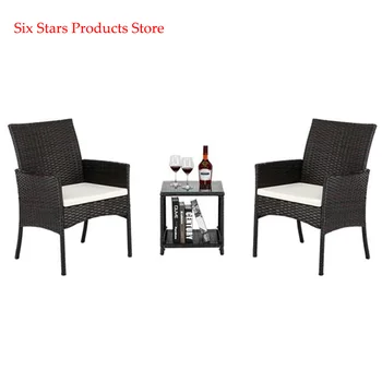 

【US Warehouse】3pcs 2 Single Seat 1 Tea Table Combination Sofa Brown Gradient Outdoor Garden or Living Room Use