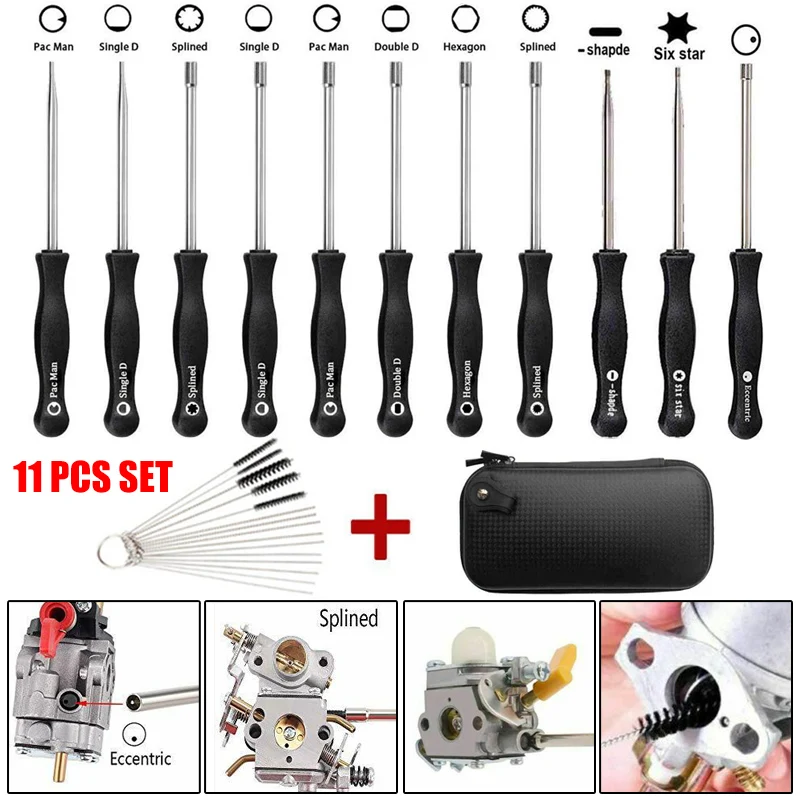 

11Pcs/set Screwdriver Set with Bag Brushes Adjustment Tool Kit Carrying Case Tune Up for Common 2 Cycle Carburator