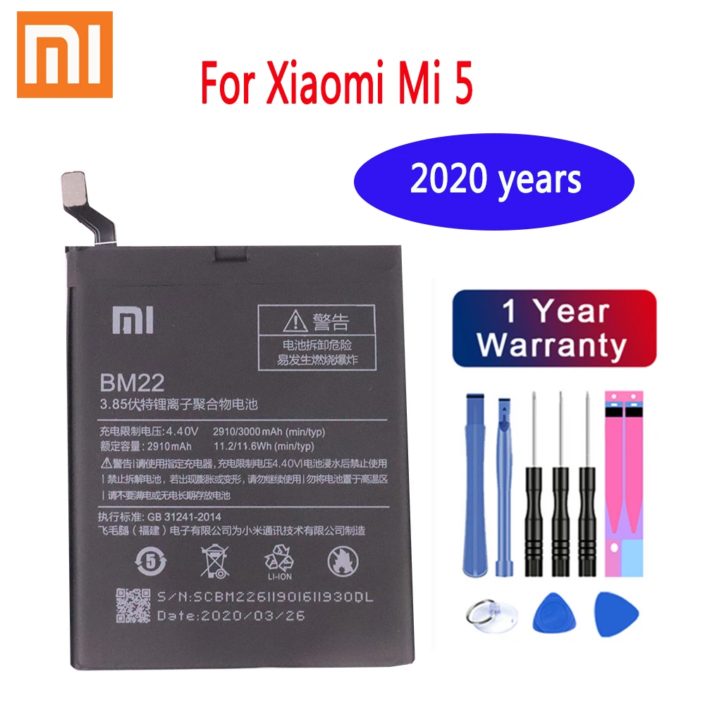 

Xiaomi Original BM22 3000mAh Battery for Xiaomi Mi 5 Mi5 M5 High Quality Phone Replacement Batteries Package Free Tool