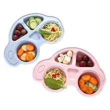 Platos para bebés y niños pequeños, plato con forma de coche de dibujos animados, platos de comida separados ambientalmente, vajilla para niños, vajilla, bandeja