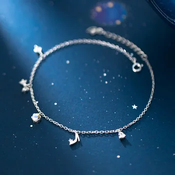 

Trustdavis Genuine 925 Sterling Silver Fashion Sweet Bowknot High Heels Triangle CZ Anklets For Women Sivler 925 Jewelry DA909