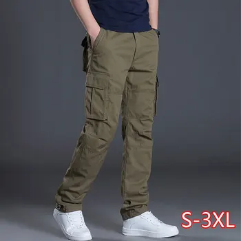 

Pants Overalls Casual Spring Autumn Cotton Large Size Men Cargo Office Trouser Formal Straight for Long Multi Pocket Military