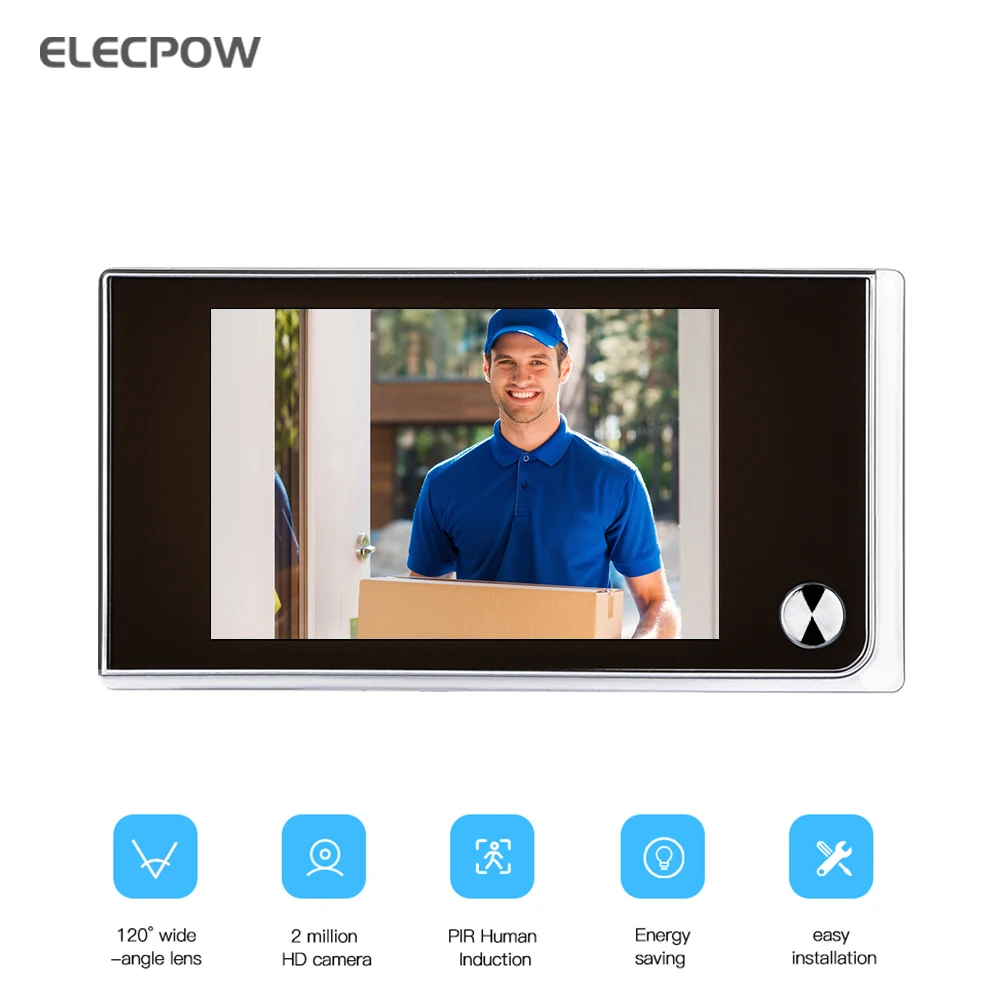 Elecpow 3 5 дюймов видео-глазок легко устанавливается! Цифровой дверной звонок 120